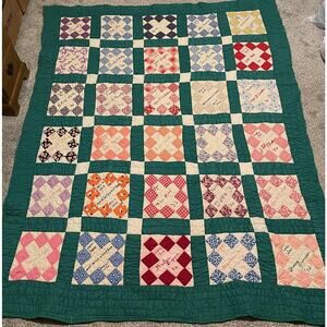 Vintage Friendship Album Quilt Chimney Sweep Texas Signatures Feedsack 1936